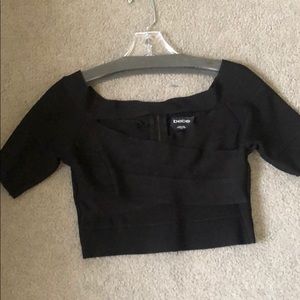Black bandage material crop top